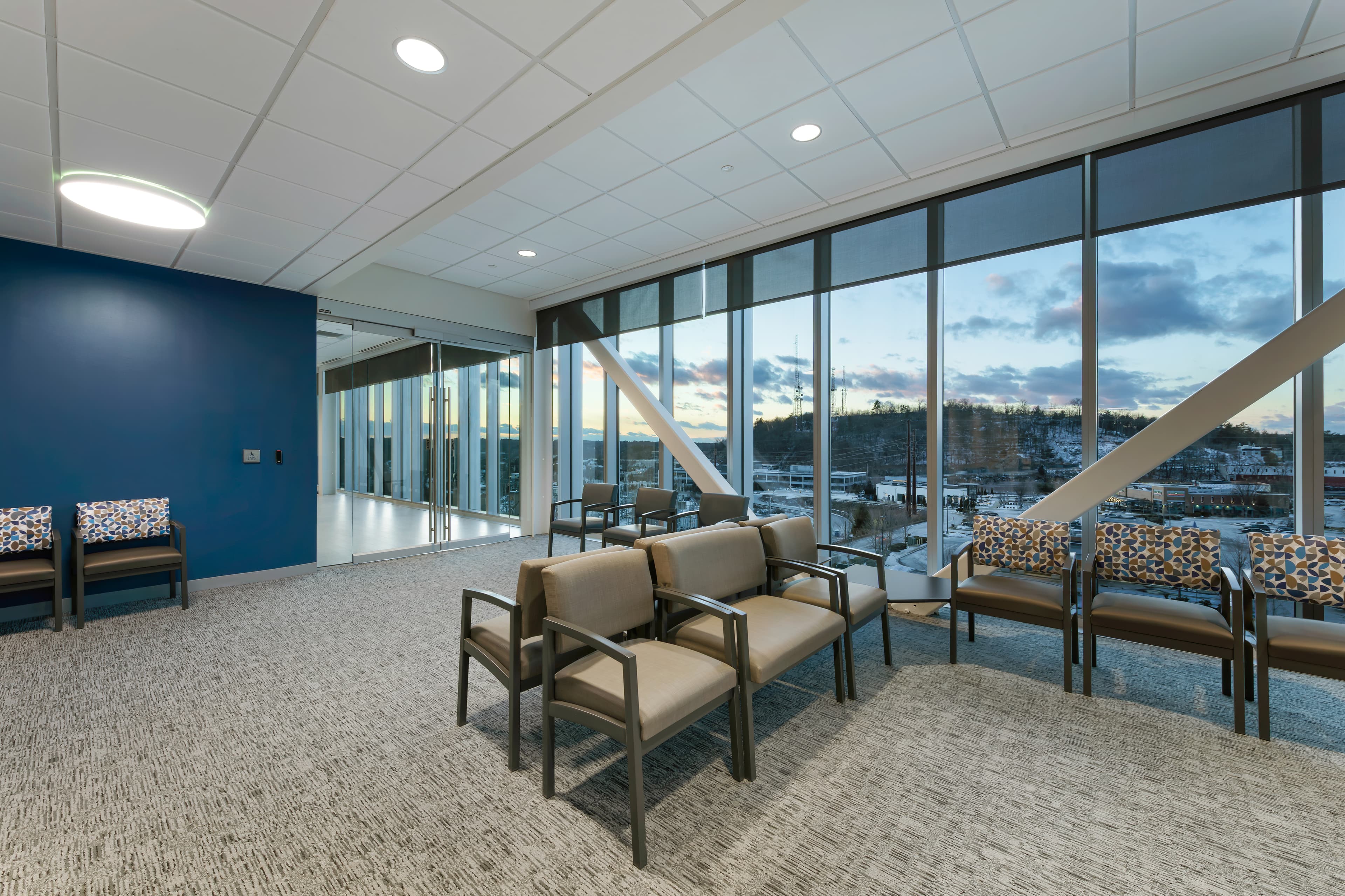 Boston Bone & Joint Institute waiting area with floor-to-ceiling windows